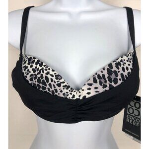CoCo Reef Bikini Top Women Size 32 34C Black White Leopard Print Underwire New